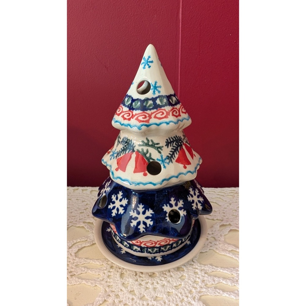 Ceramika Boleslawiec Polish Pottery Christmas Tree Luminary Unikat Signed 6"